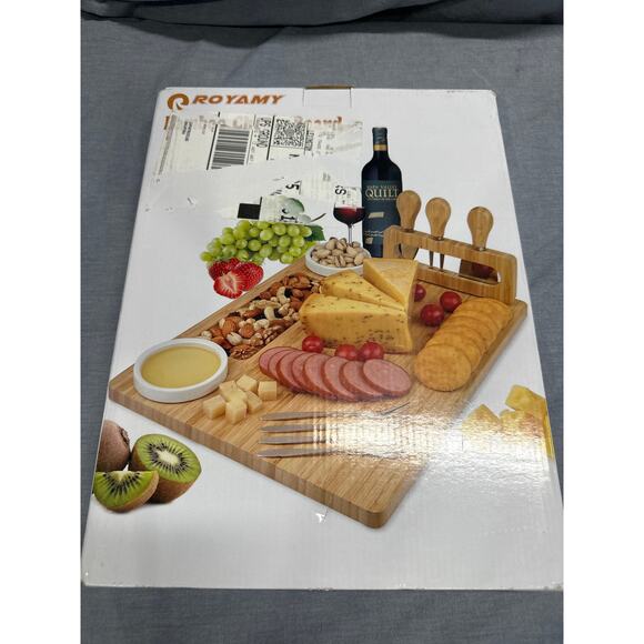 Brand New Bamboo Cheese Board Set with 3 Stainless Steel Knives and Dip Trays - Picture 3 of 6